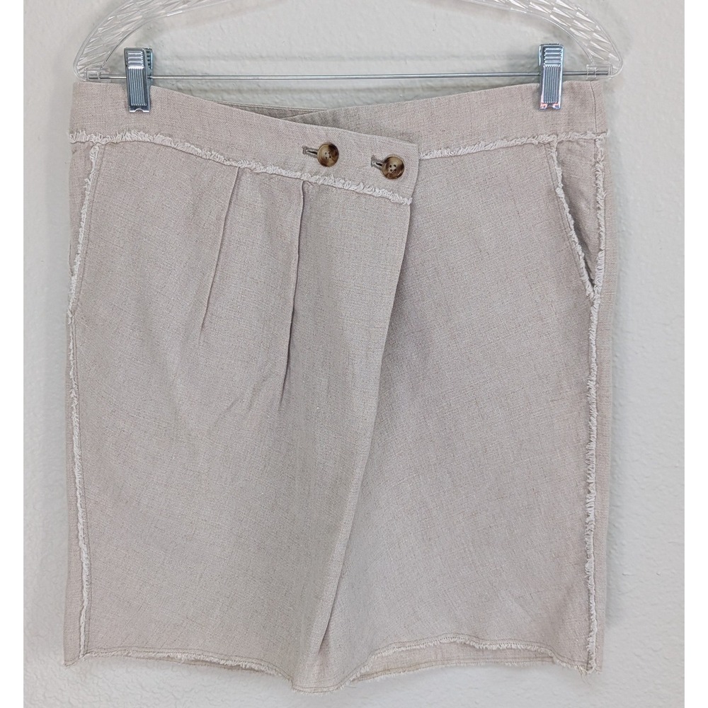 Michael Kors Linen Skirt Size 8 Light Khaki Double Button‎ Waist